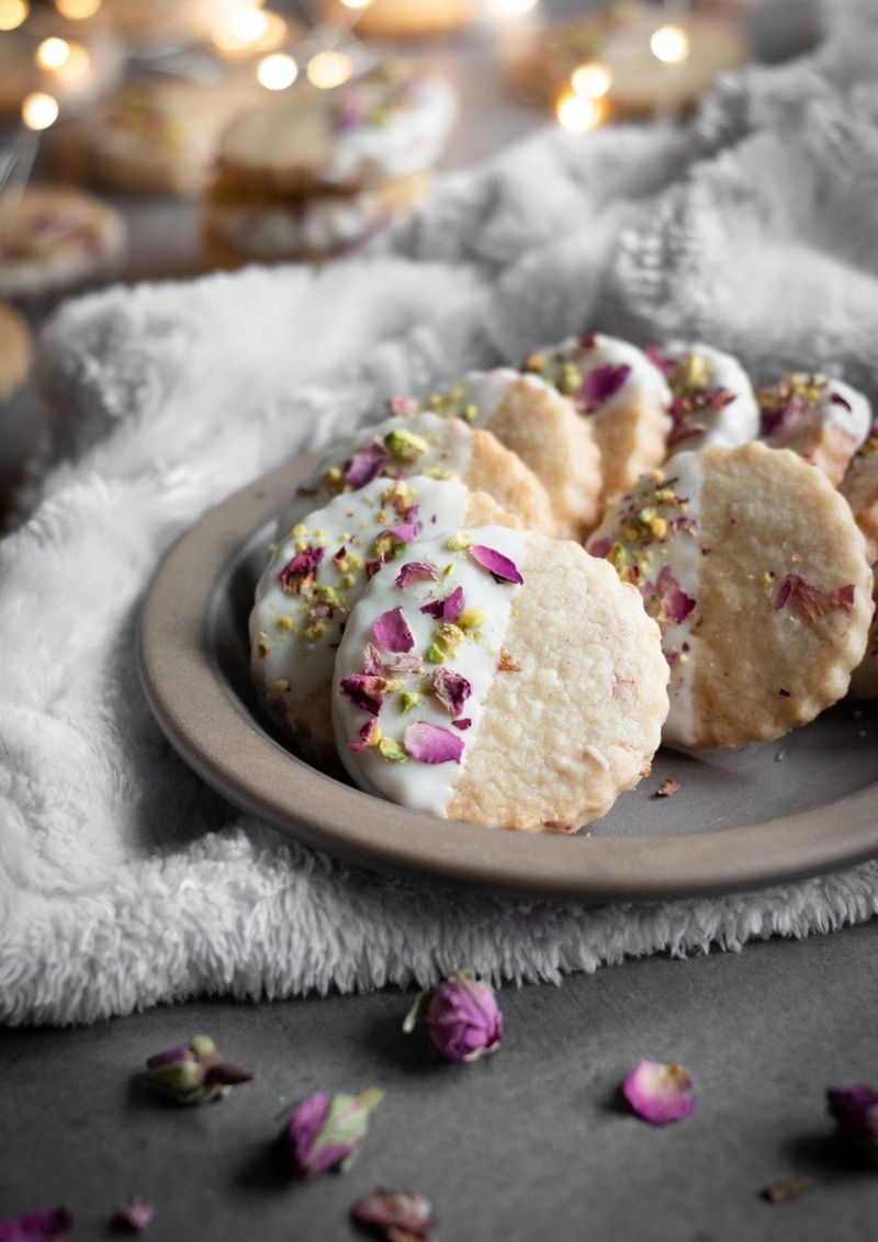 Pistachio Rose Shortbread Cookies