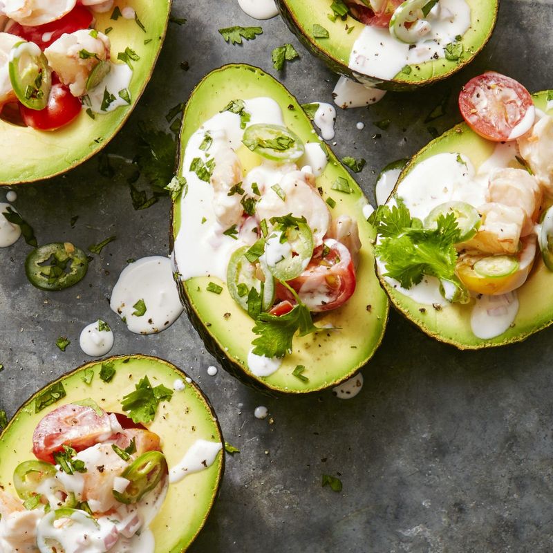 Zesty Shrimp & Grape Avocado Boats