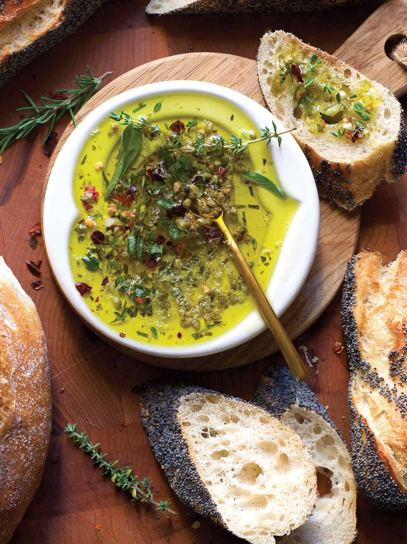 Garlic-Infused Olive Oil Dip With Whole Wheat Pita