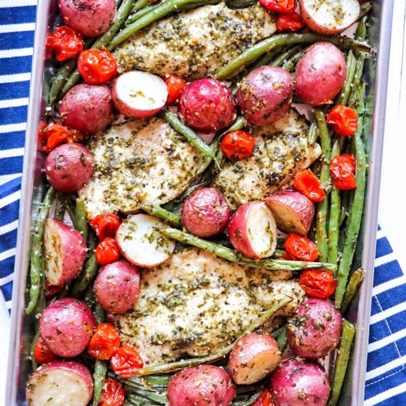 Pesto Chicken And Vegetable Sheet Pan Dinner