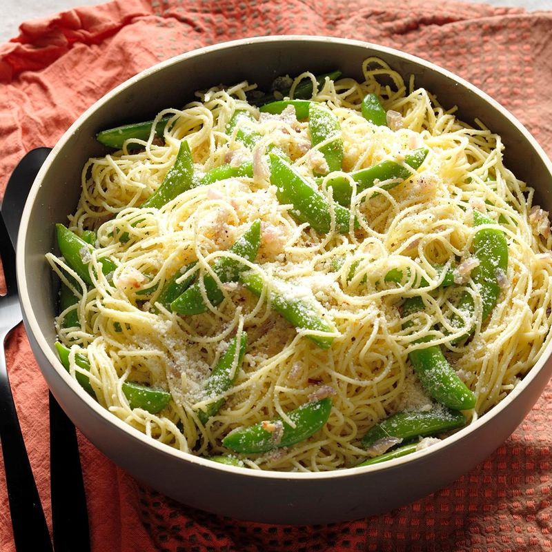 Snap Pea And Basil Spaghetti