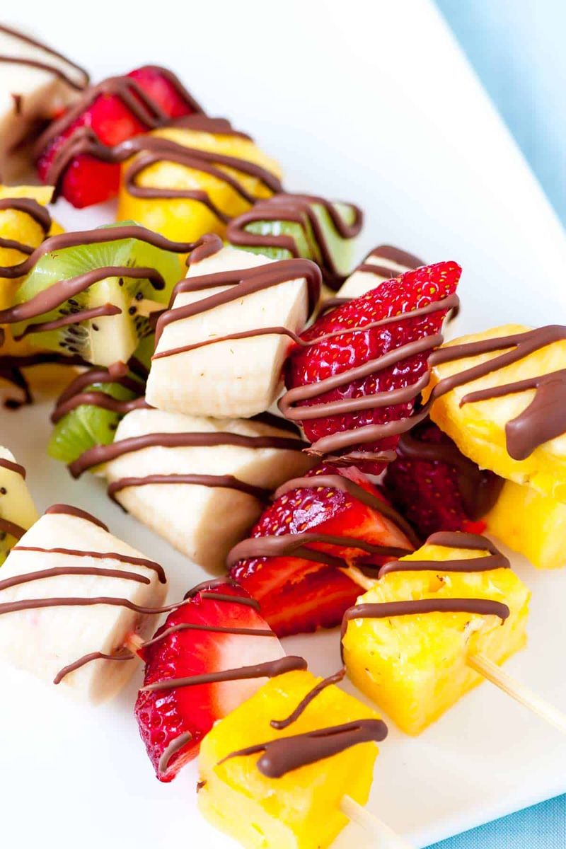 Fruit Skewers With Chocolate Drizzle