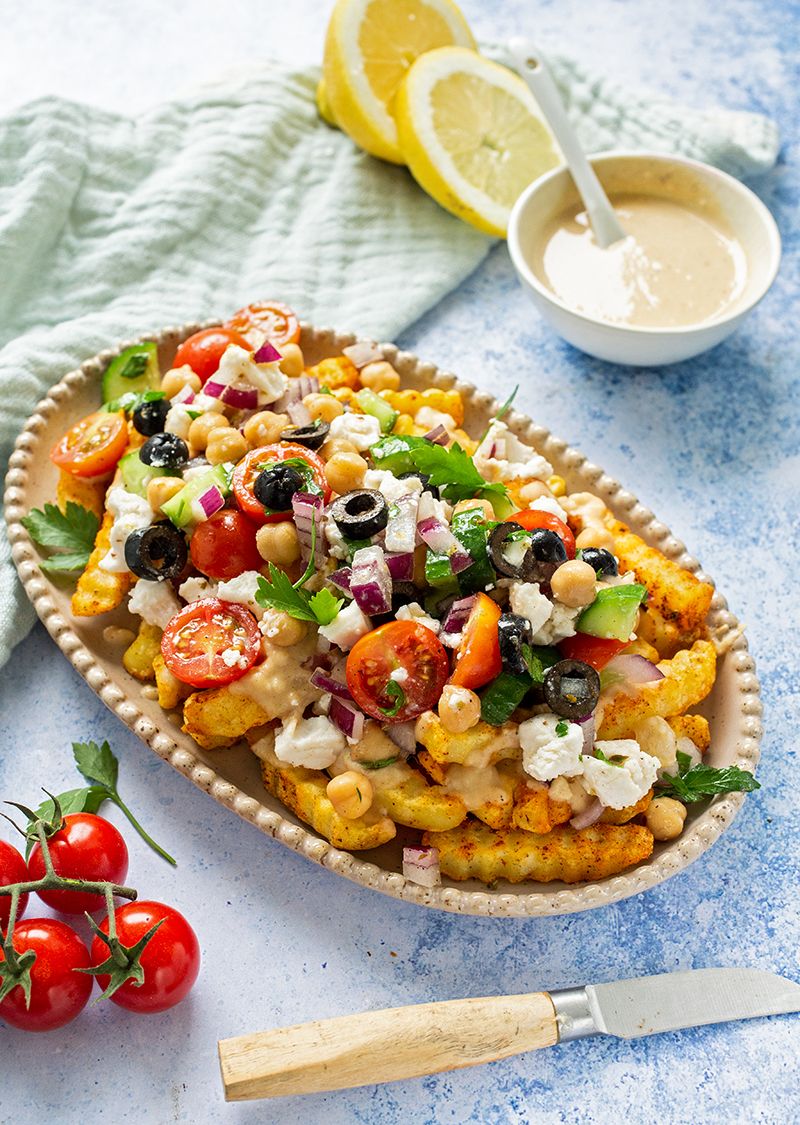 Loaded Veggie Fries With Hummus Drizzle