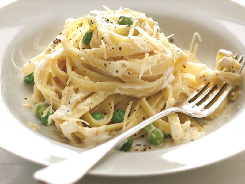 Pasta With Jarred Alfredo And Frozen Peas