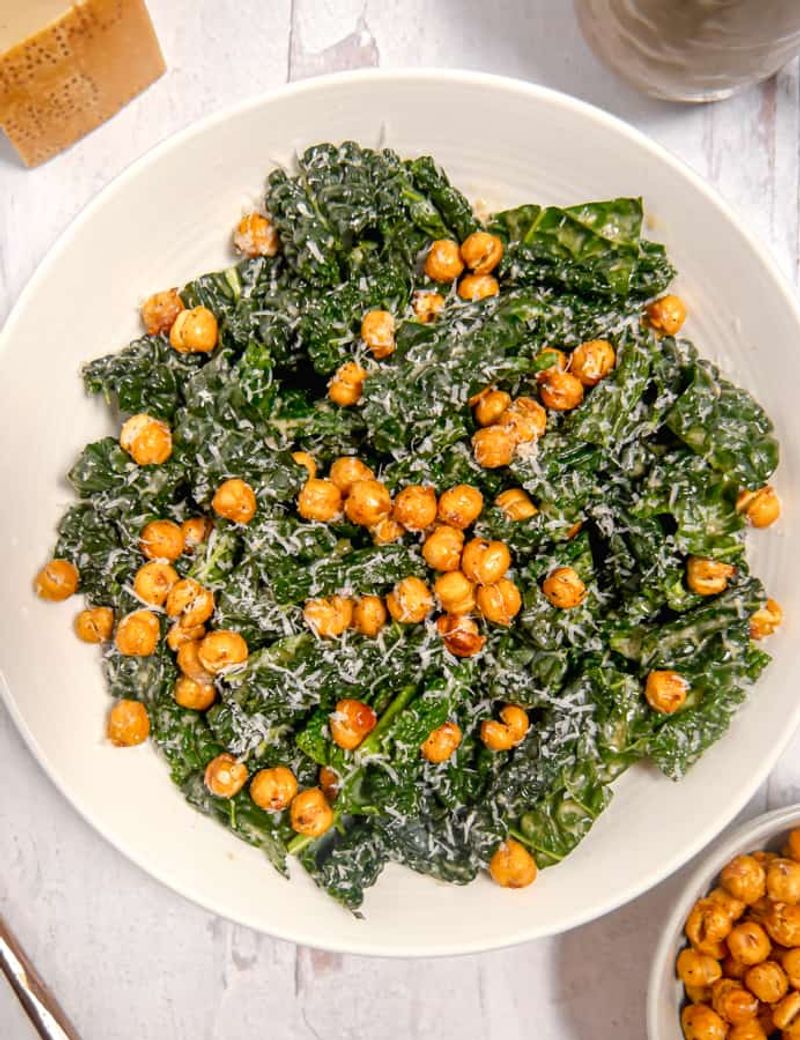 Baby Kale Caesar With Crispy Chickpeas