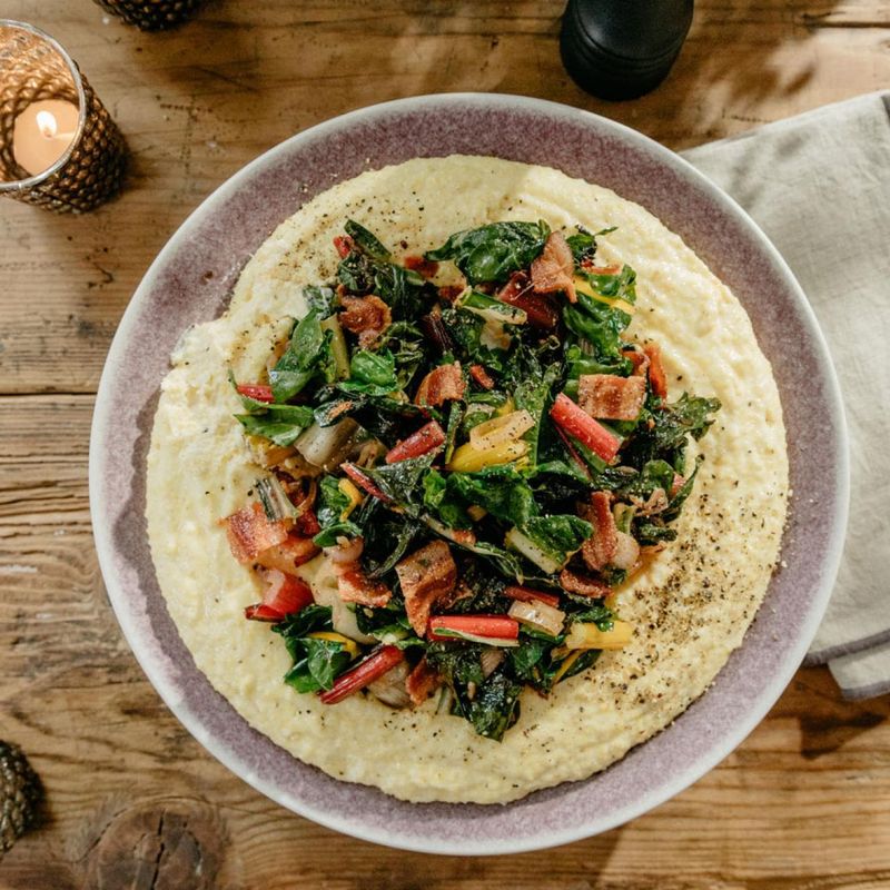 Creamy Grits With Sautéed Rainbow Chard