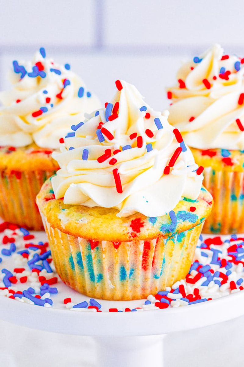 Vanilla Cupcakes With Red & Blue Sprinkles