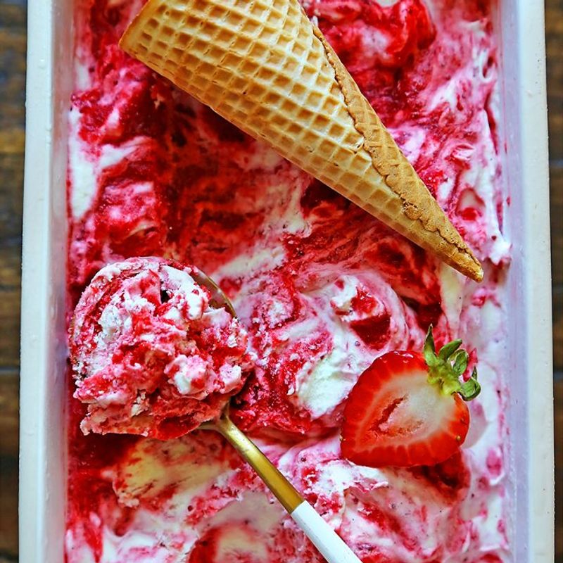 Strawberry Rhubarb No-Churn Ice Cream