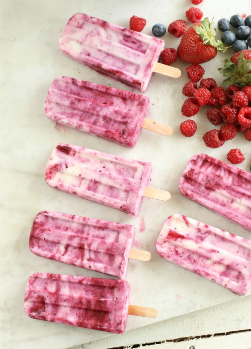 Rhubarb Popsicles with Berry Swirls