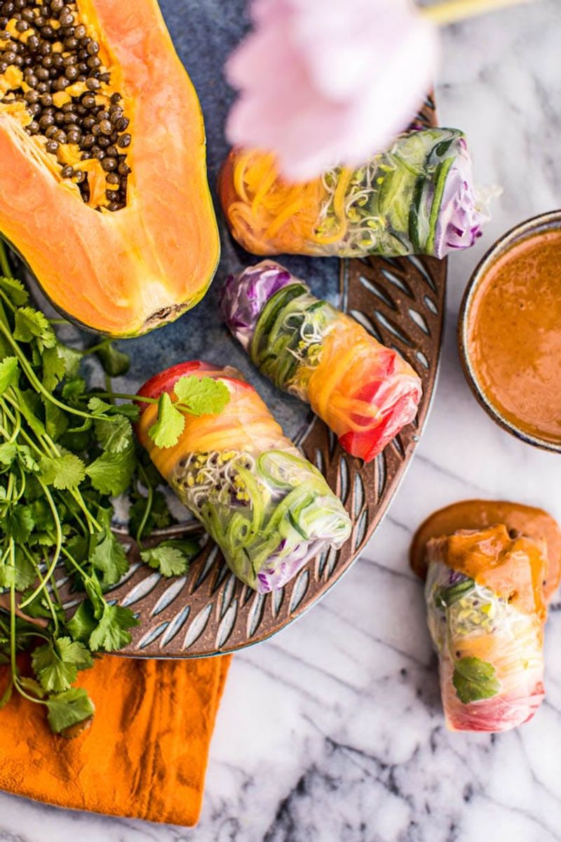 Papaya Spring Rolls With Peanut Sauce