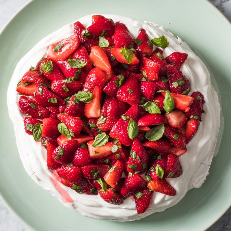 Strawberry Basil Pavlova
