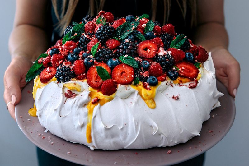 Triple Berry Pavlova With Lemon Curd