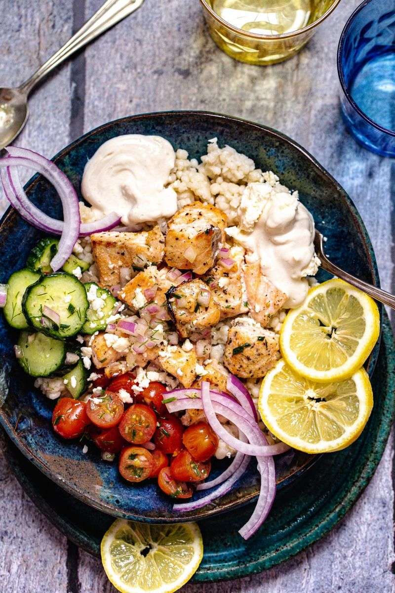 Israeli Couscous Salmon Bowls