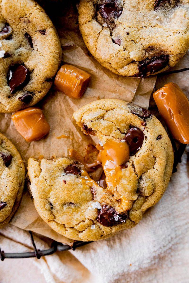 Gooey Salted Caramel Chocolate Chip Cookies