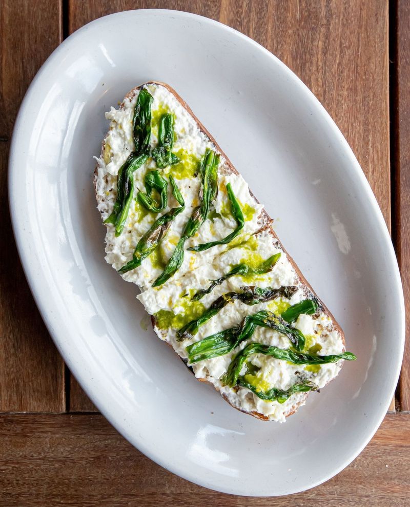 Charred Ramps On Toast with Ricotta