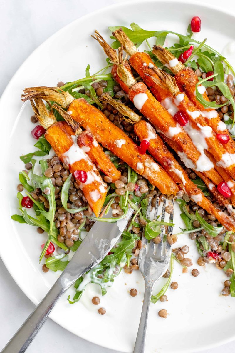 Lentil Salad With Roasted Carrots And Tahini