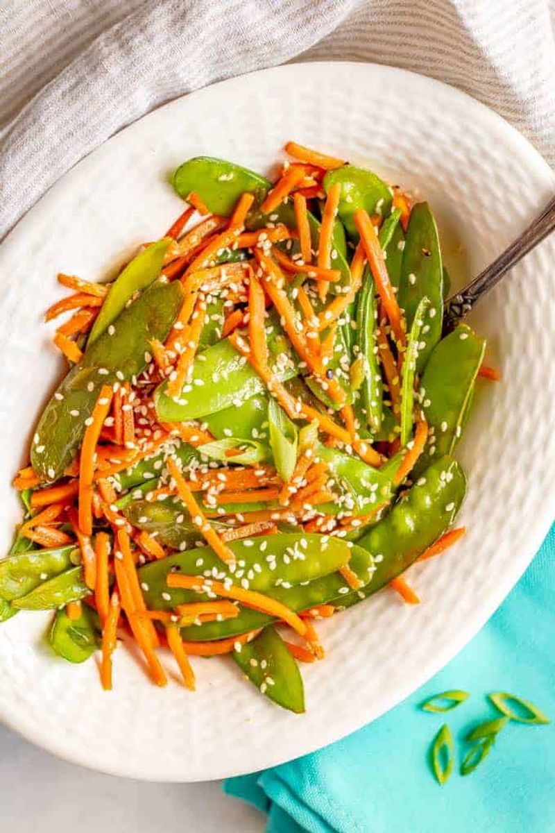Honey-Sesame Roasted Snap Peas And Baby Carrots