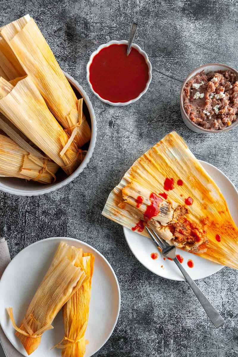 Pork Tamales with Red Chile Sauce