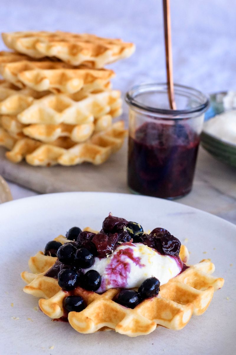 Waffles With Whipped Ricotta And Jam