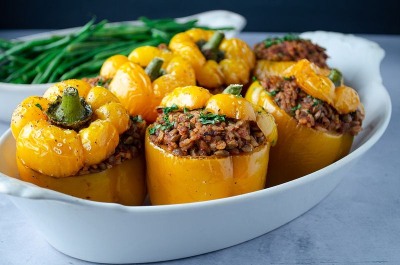 Stuffed Bell Peppers With Rice And Lentils