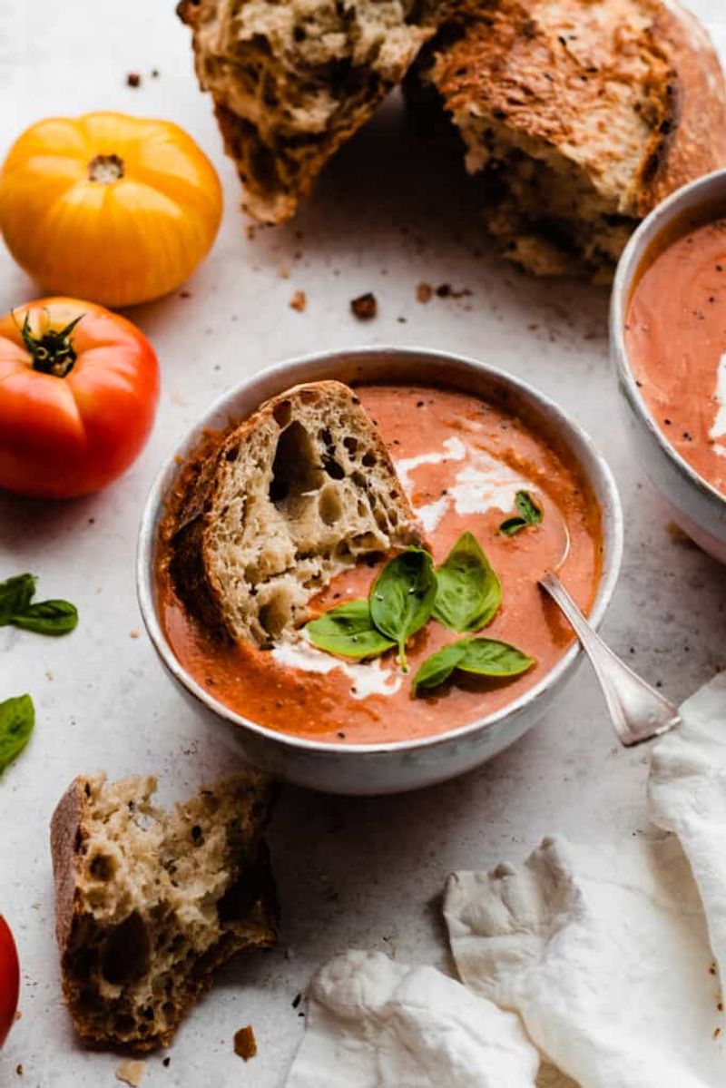 Tomato Basil Soup With Crusty Bread
