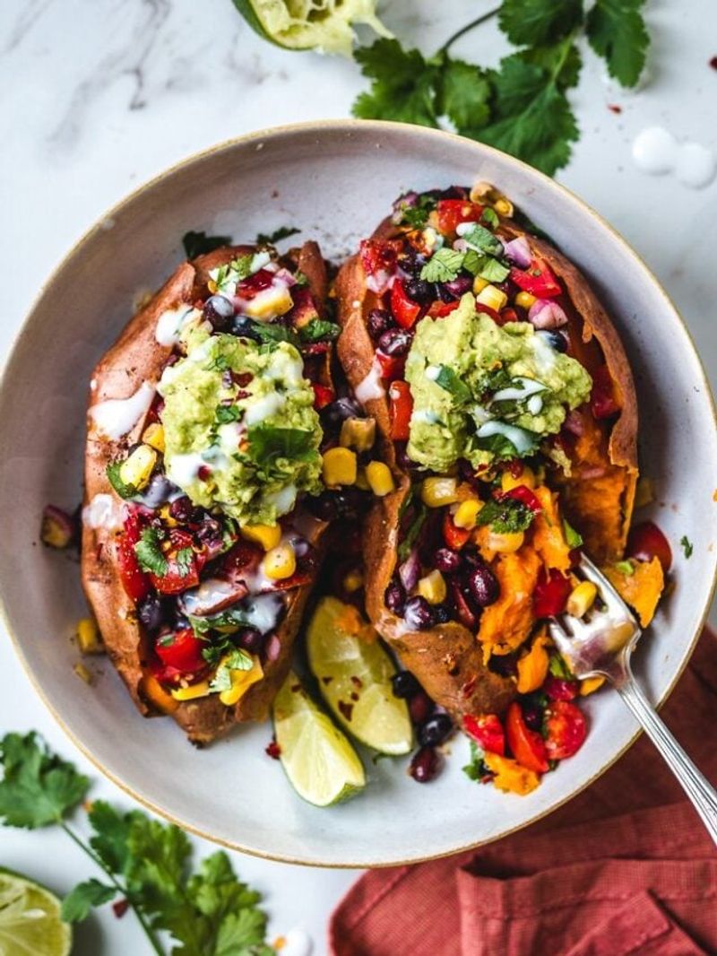 Baked Sweet Potato With Black Beans