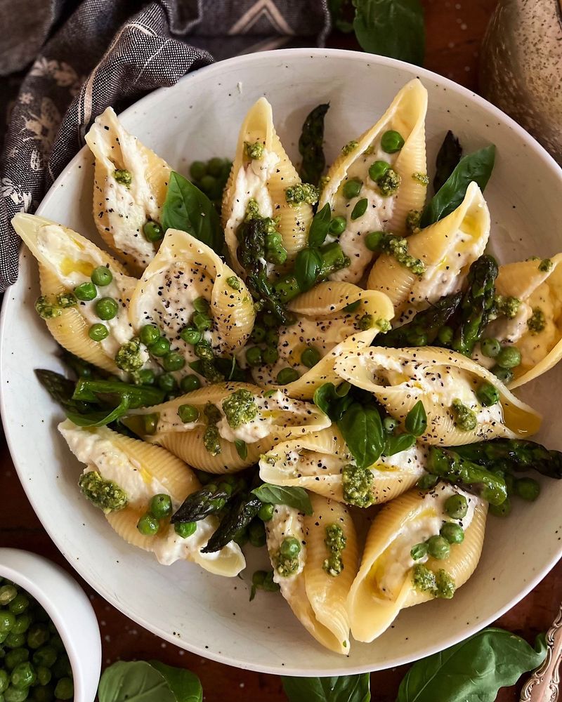 Snap Pea And Ricotta Stuffed Shells