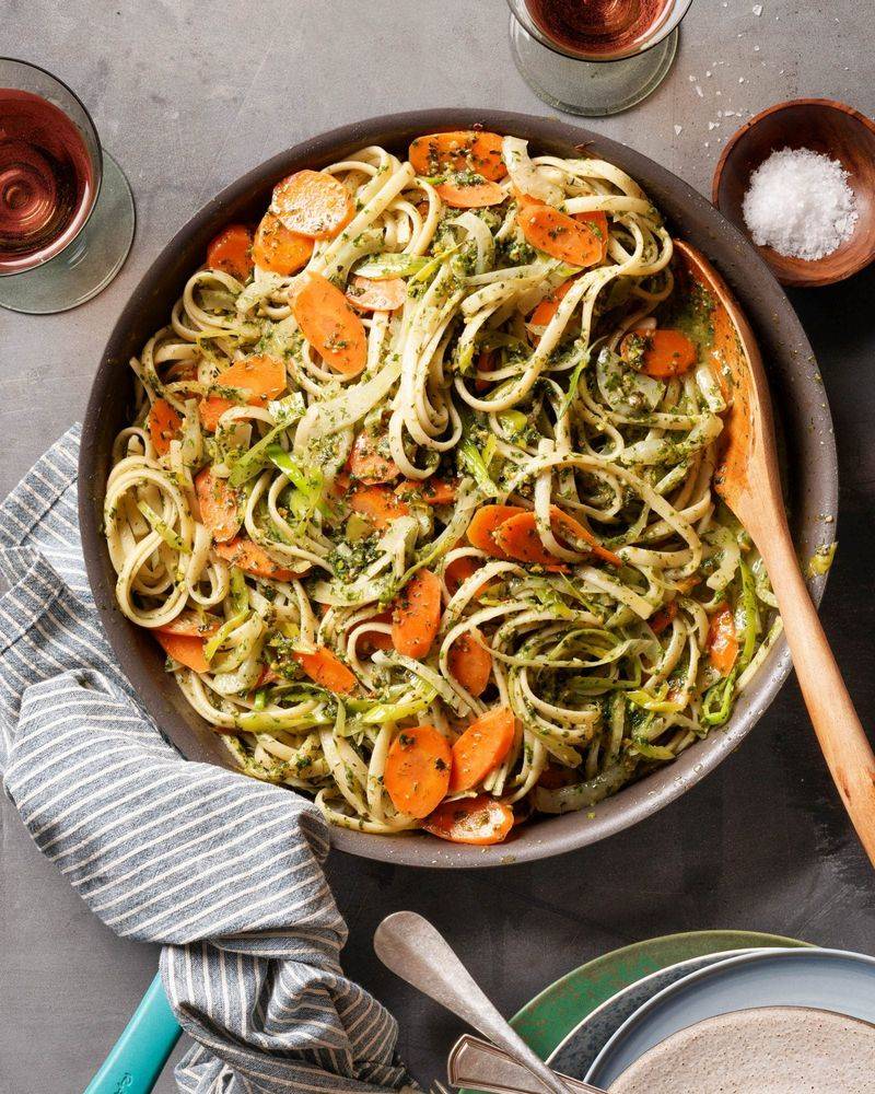 Carrot Top Pesto Pasta