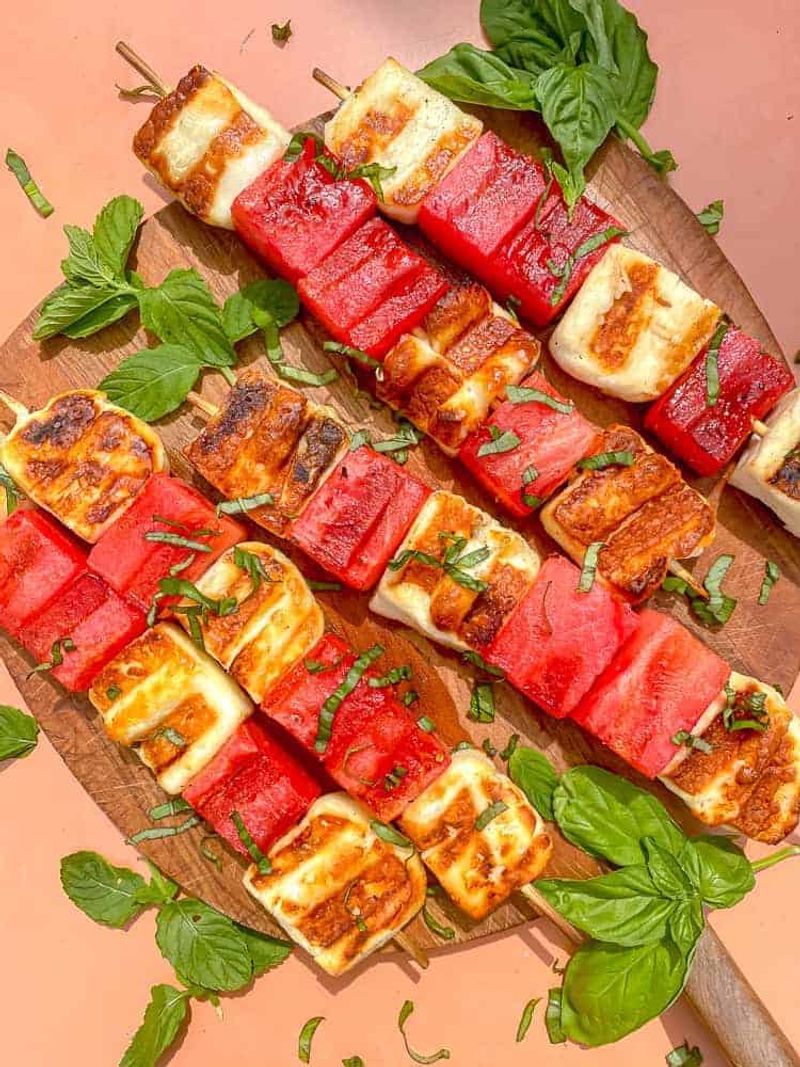 Grilled Halloumi Skewers With Watermelon