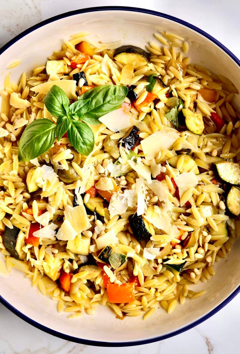 Lemony Orzo With Roasted Vegetables