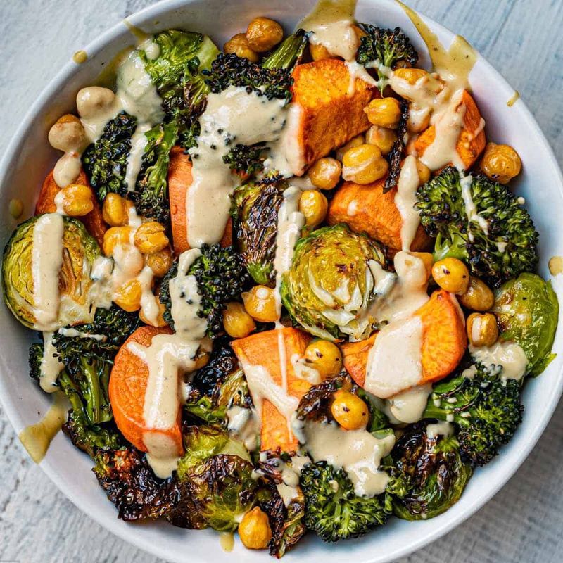 Roasted Veggie Grain Bowl With Tahini Drizzle