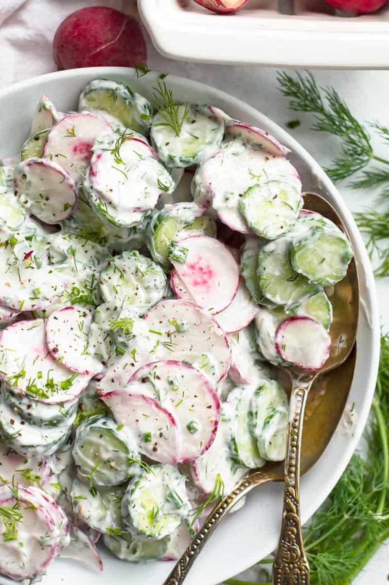 Radish And Cucumber Salad With Dill Yogurt Dressing
