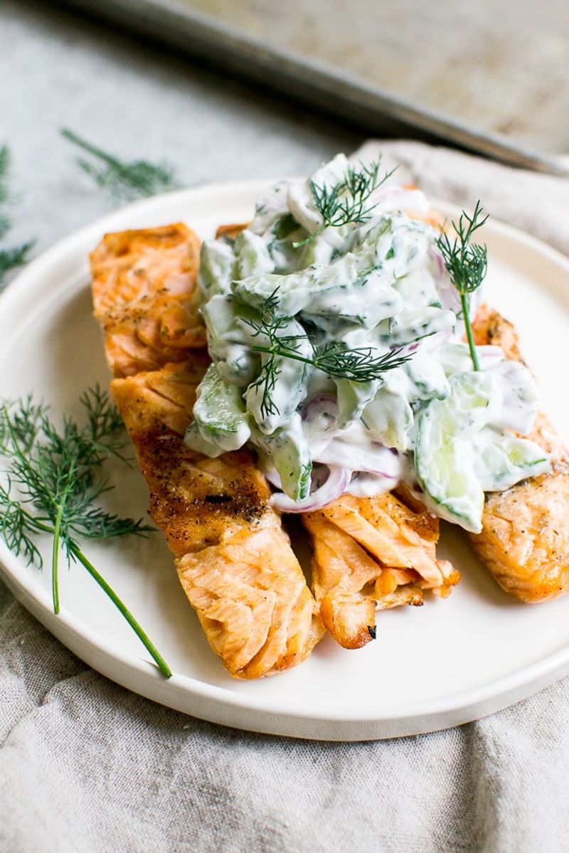Grilled Salmon With Cucumber-Dill Sauce