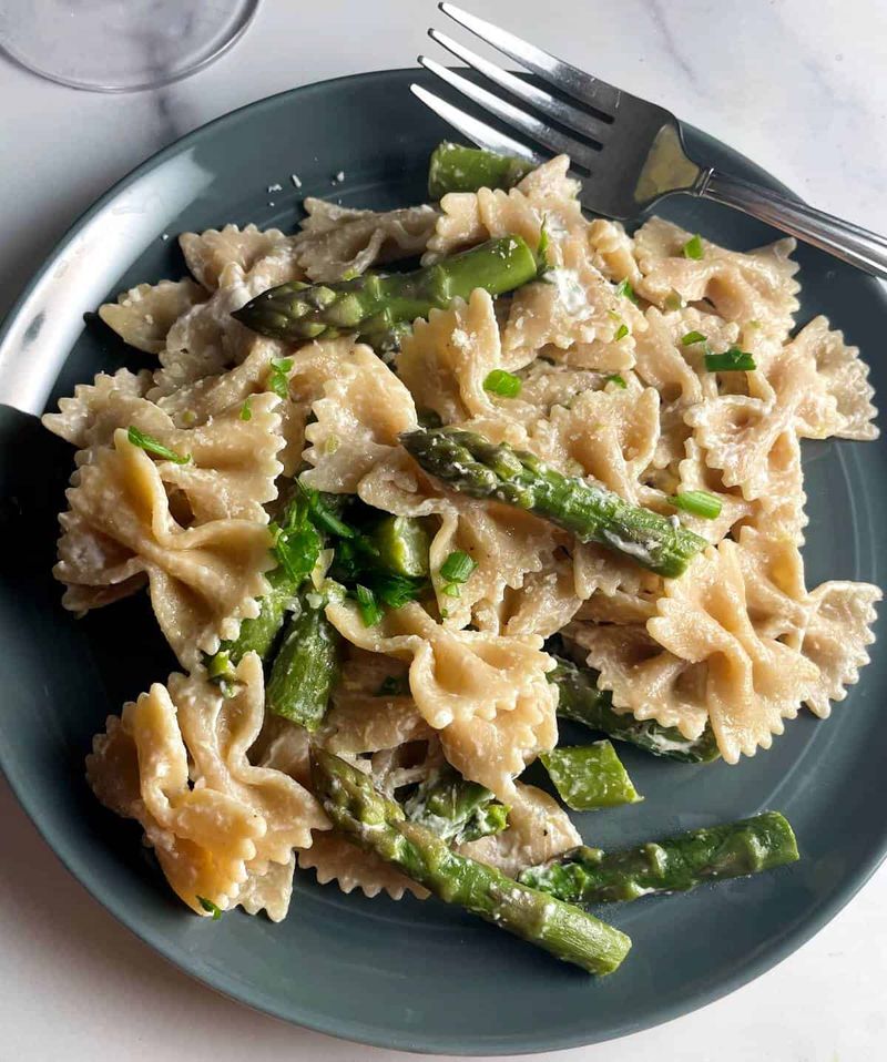 Creamy Goat Cheese And Spring Vegetable Bowties