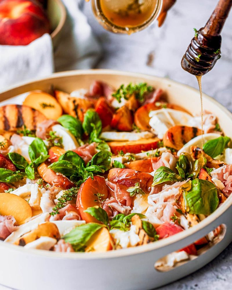 Grilled Peach Caprese With Hot Honey