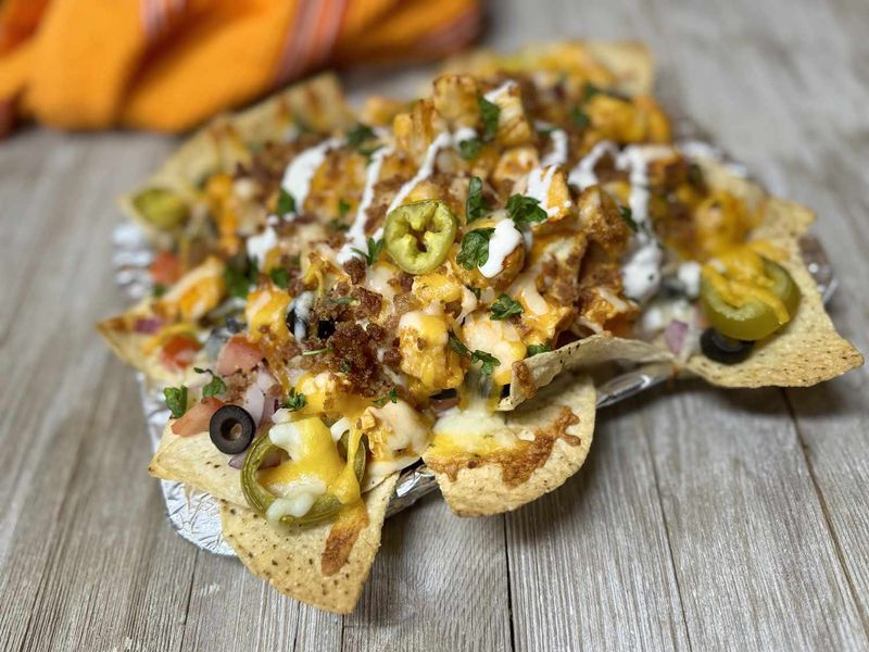 Blue Corn Chip Nachos With White Queso