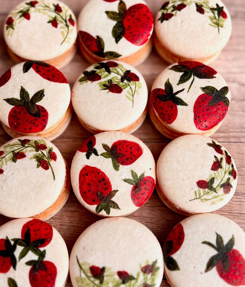 Strawberry Macarons With Hand-Painted Details