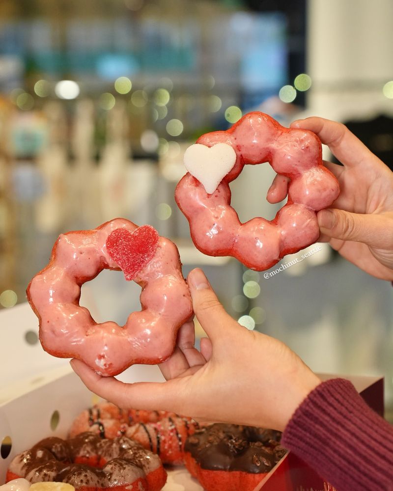 Strawberry Mochi Donuts With Sakura Glaze