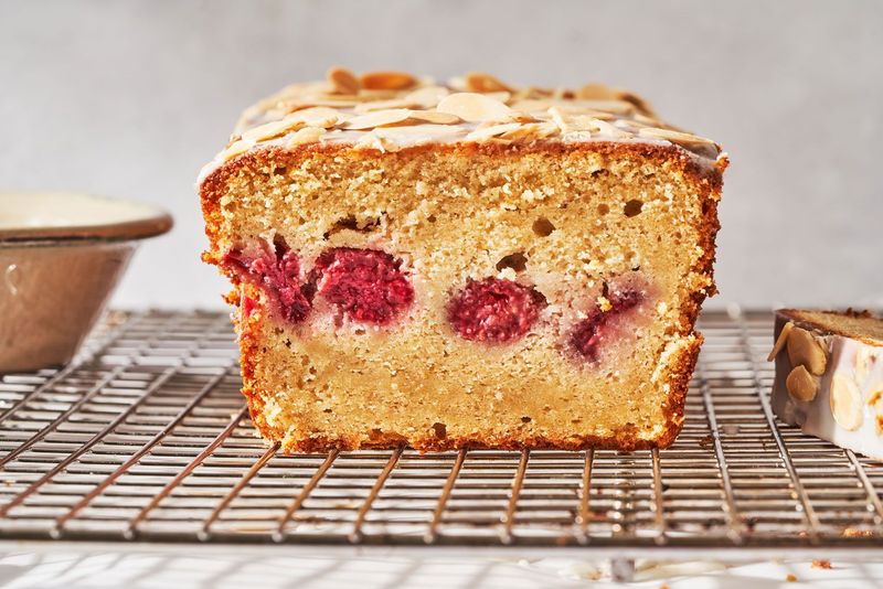Raspberry Almond Loaf With Glaze
