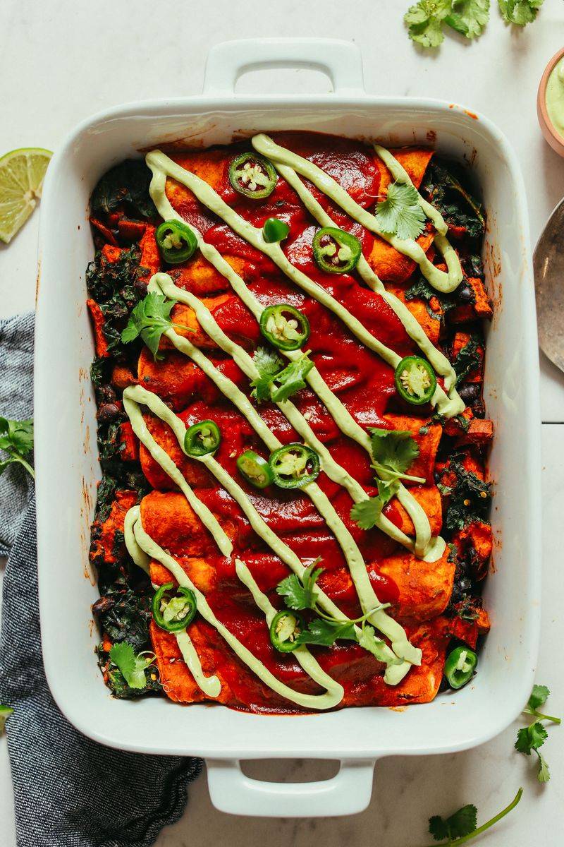 Spiced Sweet Potato And Black Bean Enchiladas