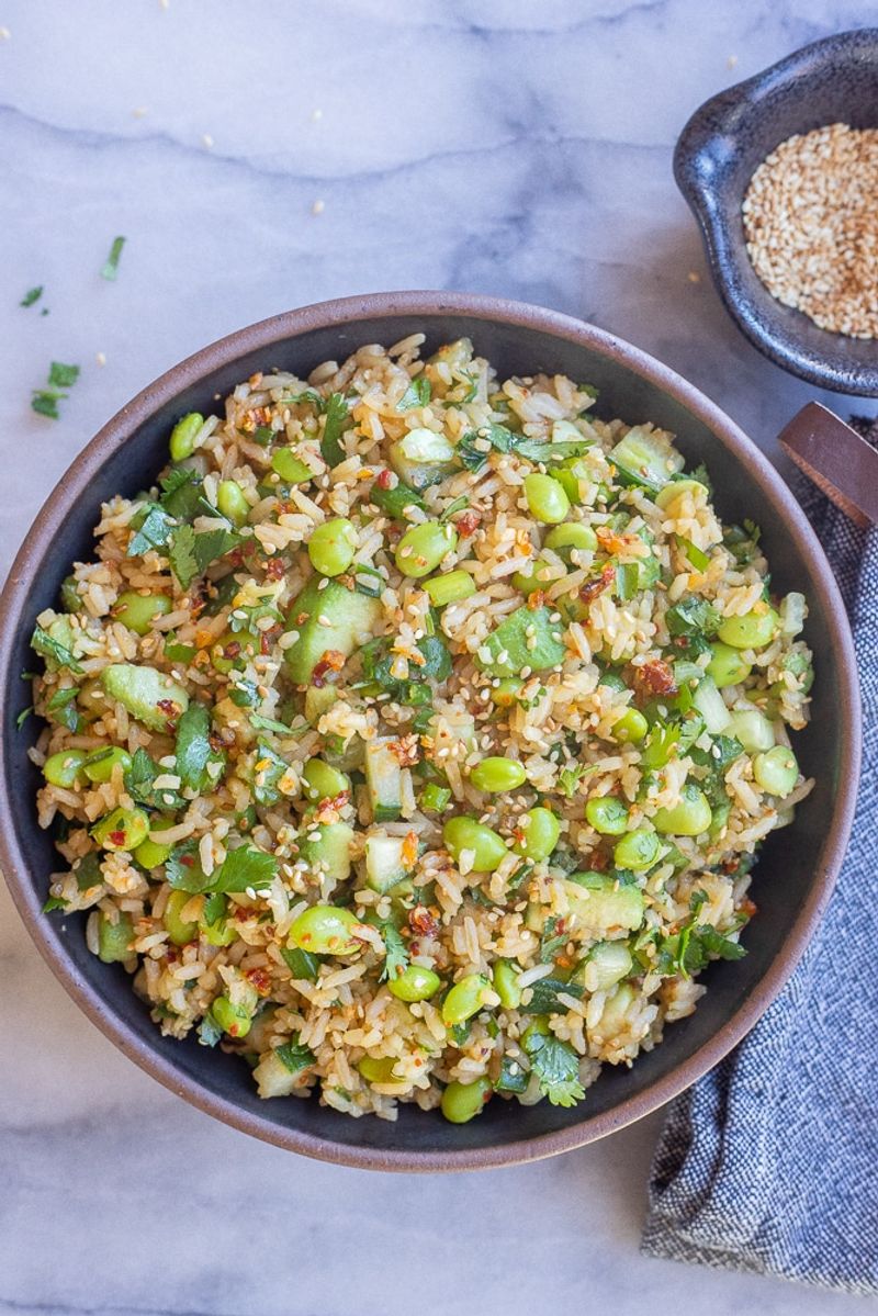 Leftover Rice Bowl With Edamame And Soy Sauce
