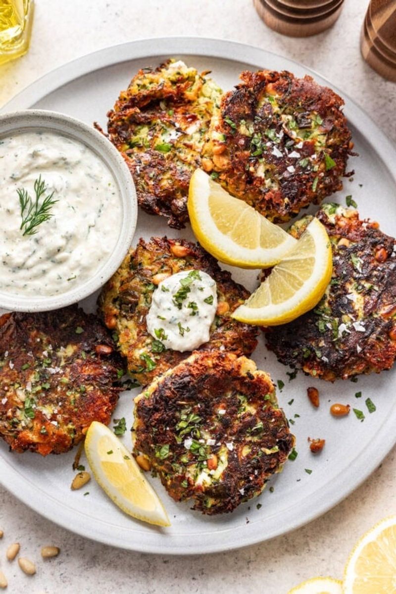 Zucchini Feta Burger With Lemon Yogurt Sauce