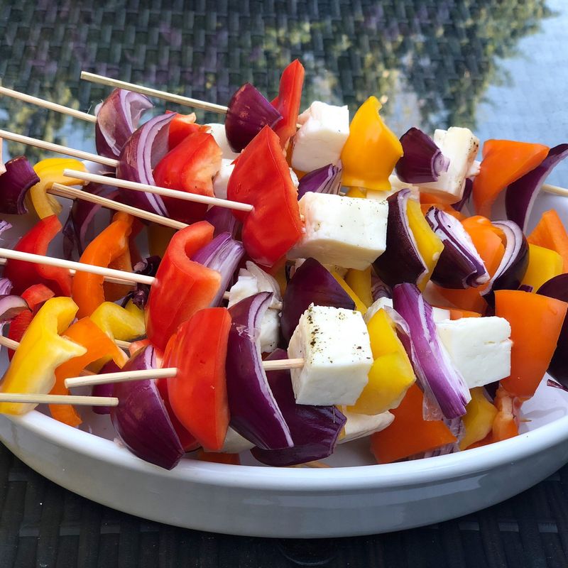 Rainbow Veggie Skewers With Halloumi