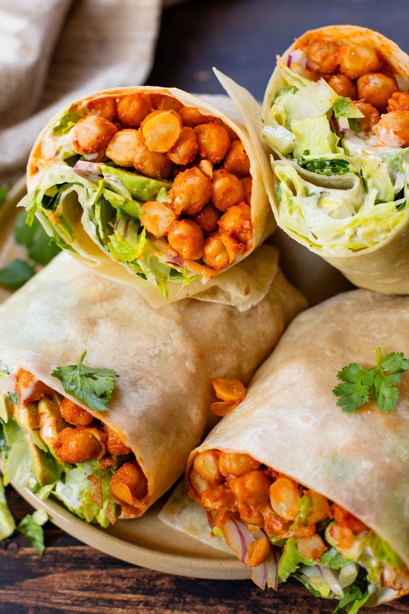 Buffalo Cauliflower & Ranch Chickpea Wraps