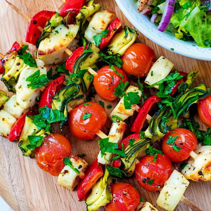 Lemon Garlic Halloumi And Veggie Sticks