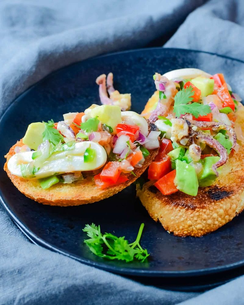 Calamari And Avocado Tostadas