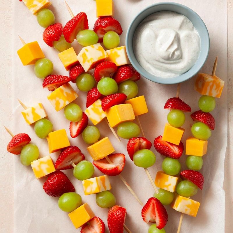 Fruit And Cheese Skewers With Crackers