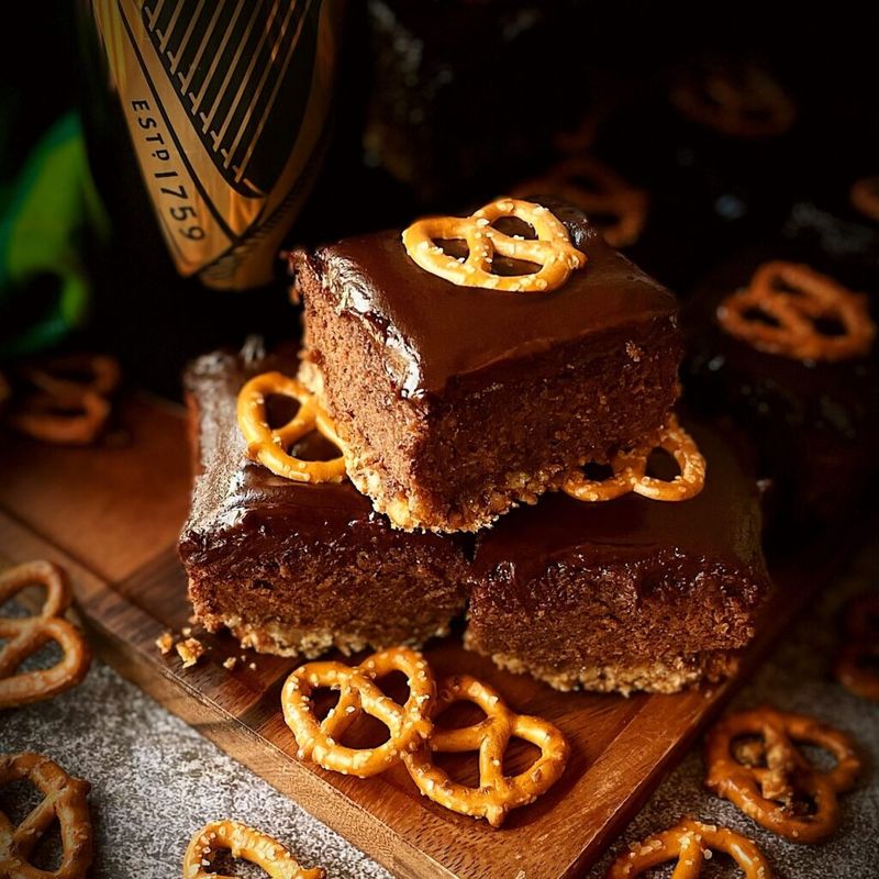 Stout Beer Brownies With Pretzel Crust