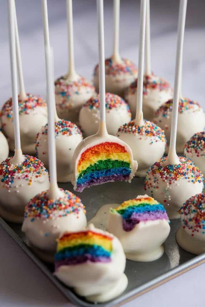Funfetti Cake Pops With Rainbow Drizzle