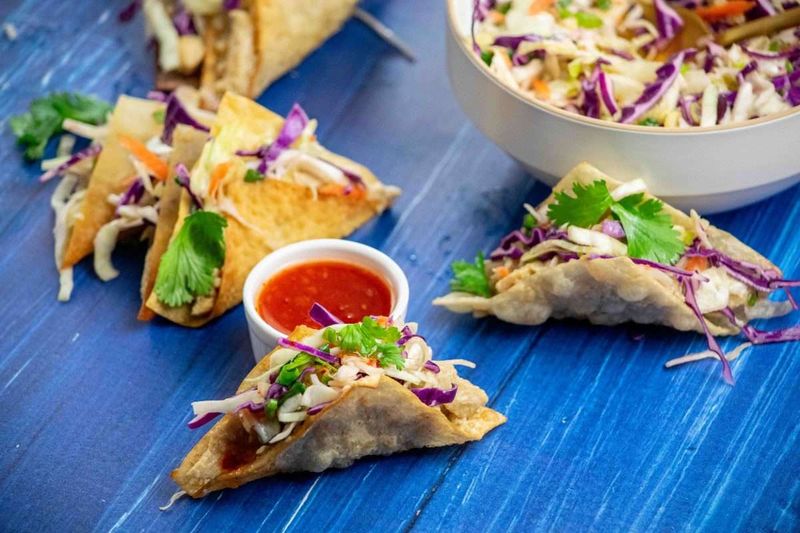 Thai Peanut Chicken Wonton Tacos